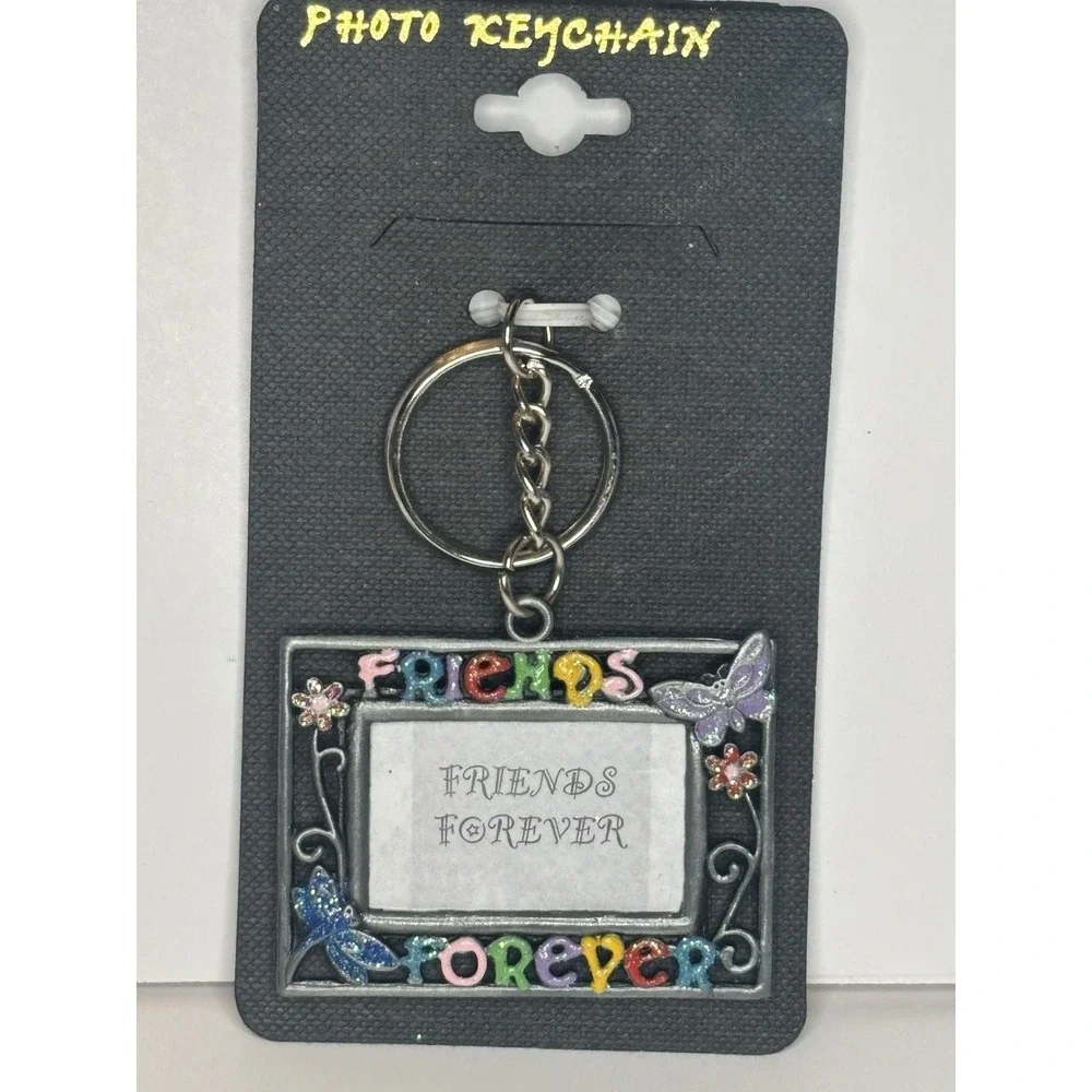 Vintage Y2K 2000s Friends Forever Photo Keychain Daisy Flowers Butterfly